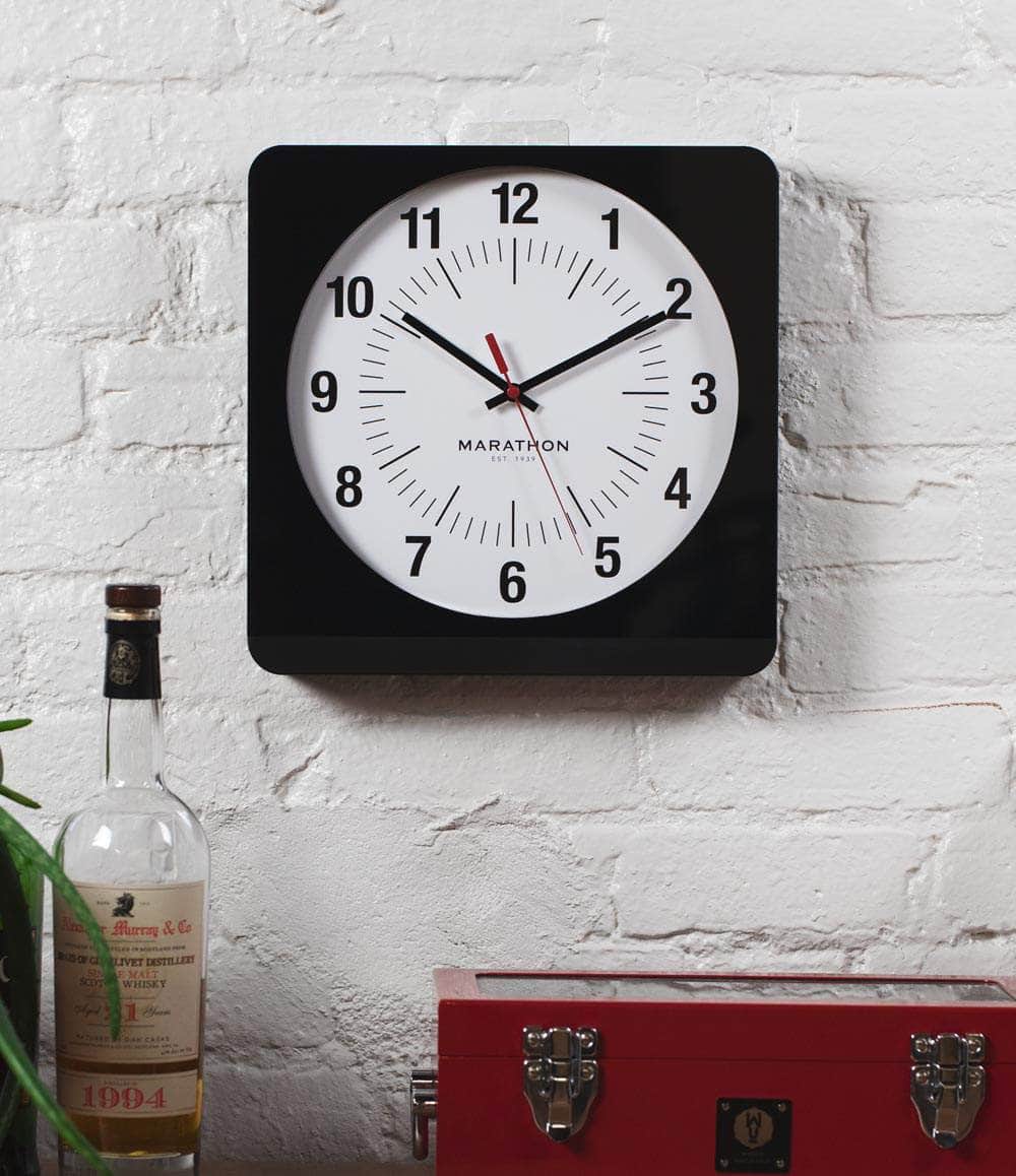 Marathon Clock Black / White Studio Edition 12 Inch Wall Clock