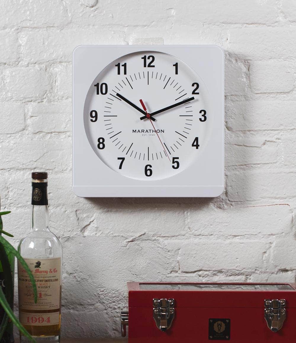 Marathon Clock White / White Studio Edition 12 Inch Wall Clock