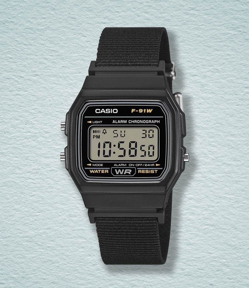 Casio Watch Black Casio F-91WF — Cloth Band Digital Watch