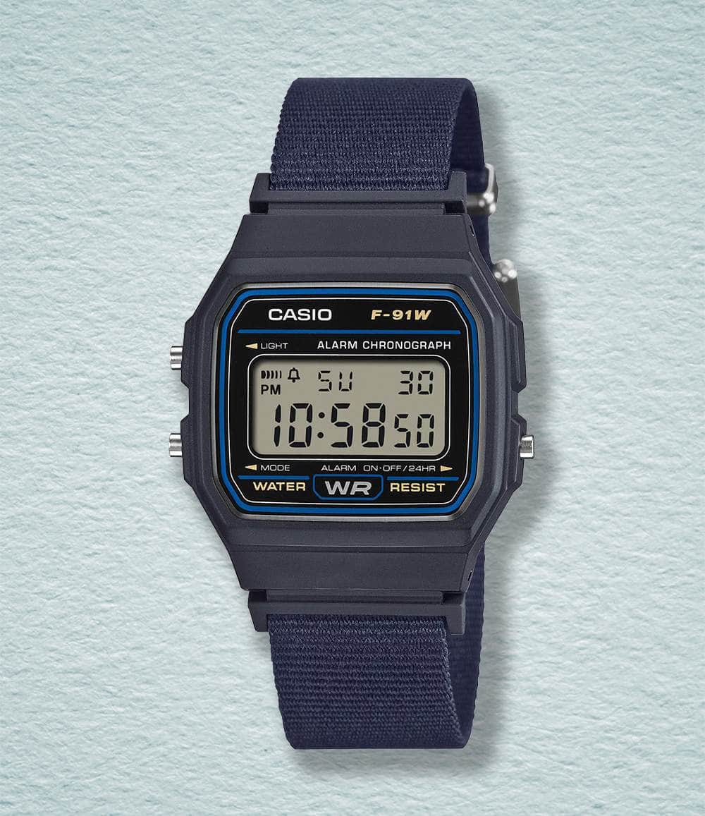 Casio Watch Blue Casio F-91WF — Cloth Band Digital Watch