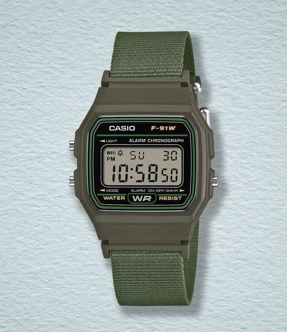 Casio Watch Green Casio F-91WF — Cloth Band Digital Watch