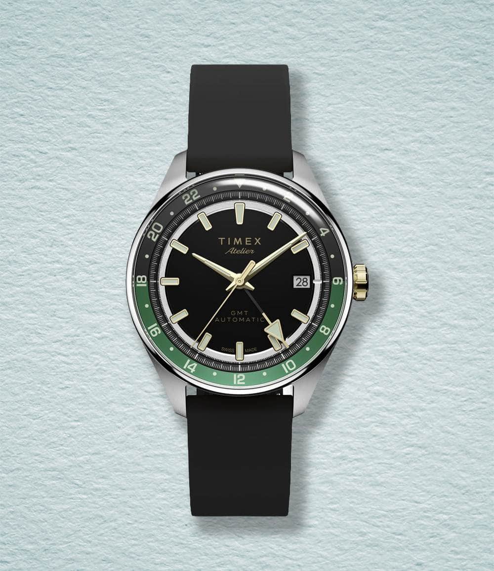 Timex Watch Rubber Strap Timex Atelier GMT Première M1a Auto 38mm