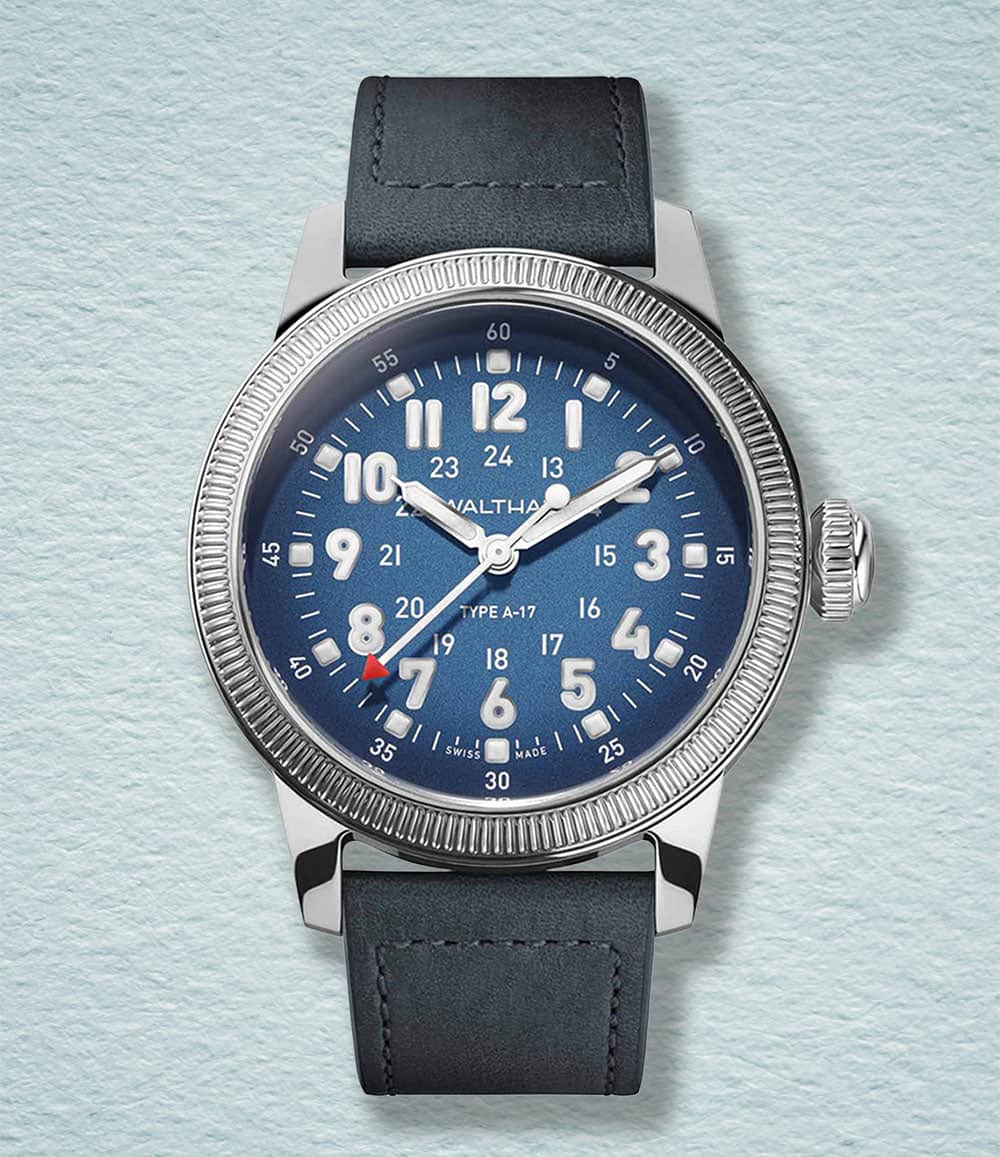Waltham Watch A17 Pilot NATO blue leather | Blue Dial