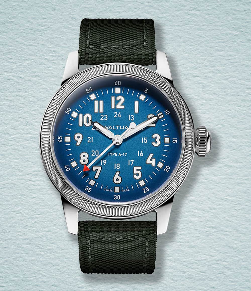 Waltham Watch A17 Pilot on green Cordura® | Blue Dial