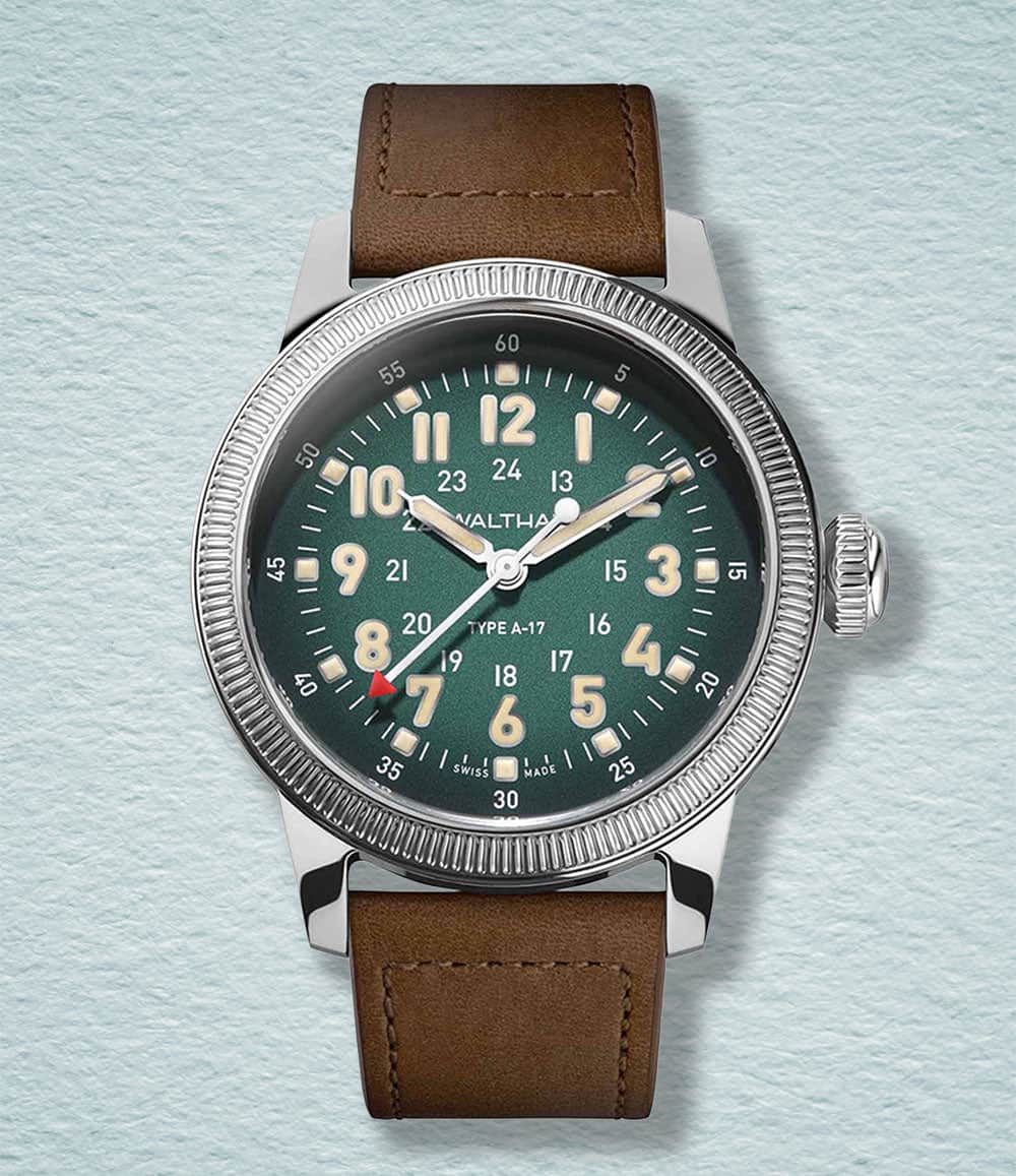 Waltham Watch A17 Pilot on leather | Green Dial