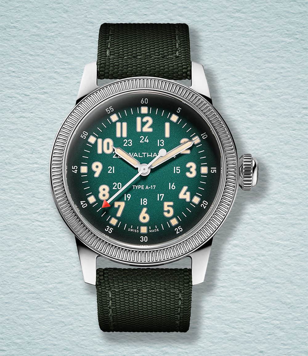 Waltham Watch A17 Pilot on green Cordura® | Green Dial