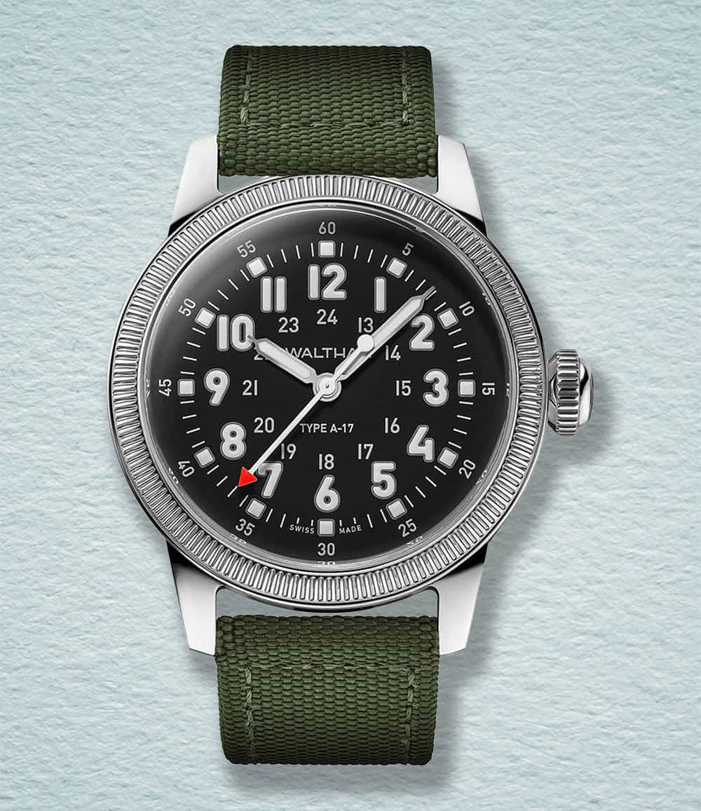 Waltham Watch A17 Pilot on green Cordura® | Black Dial