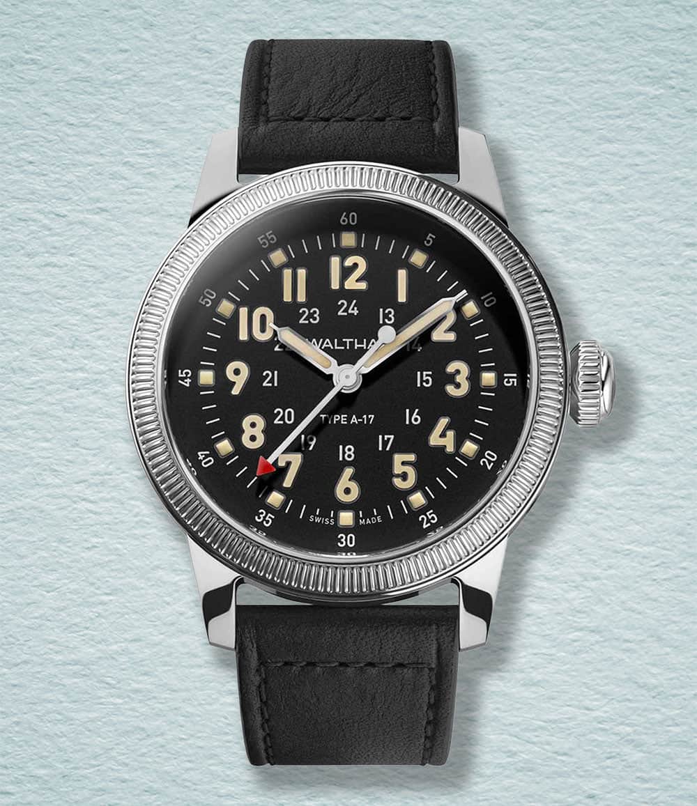 Waltham Watch A17 Pilot Patina dial on leather | Black Dial