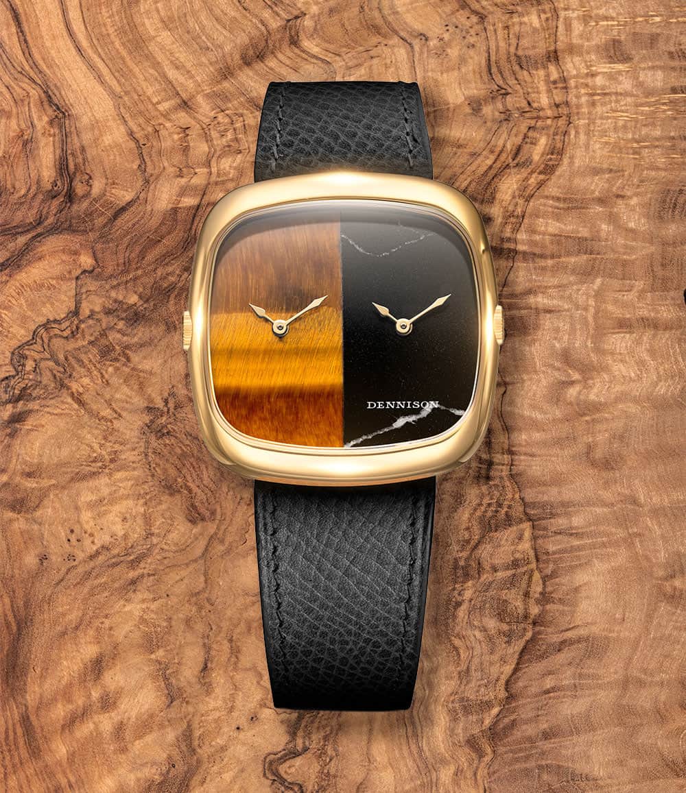 Dennison Watch Tiger Eye & Marble / Gold PVD Dennison ALD Dual Time Watches