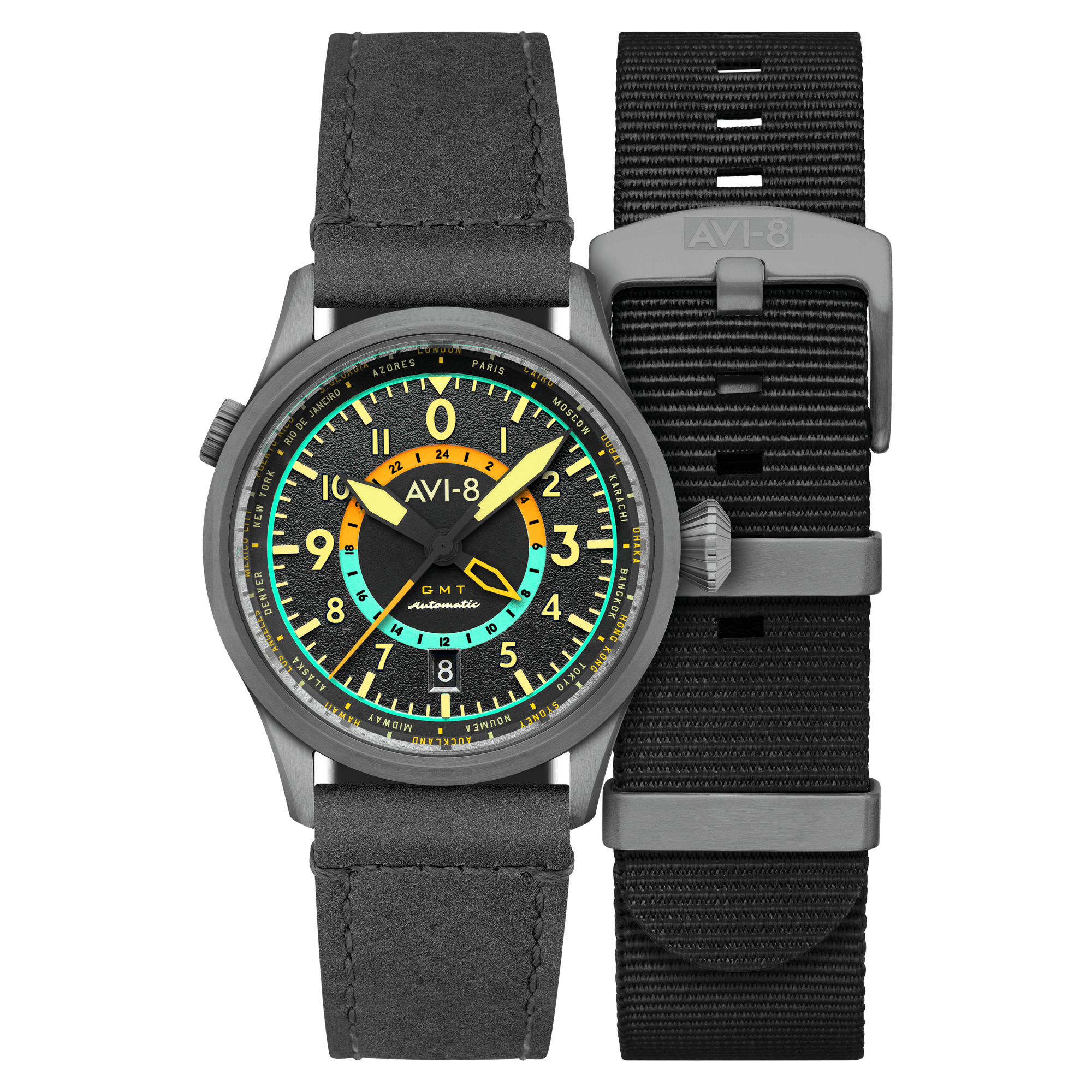 AVI-8 WATCHES Flyboy Wingman Worldtimer GMT Automatic Tropical Grey