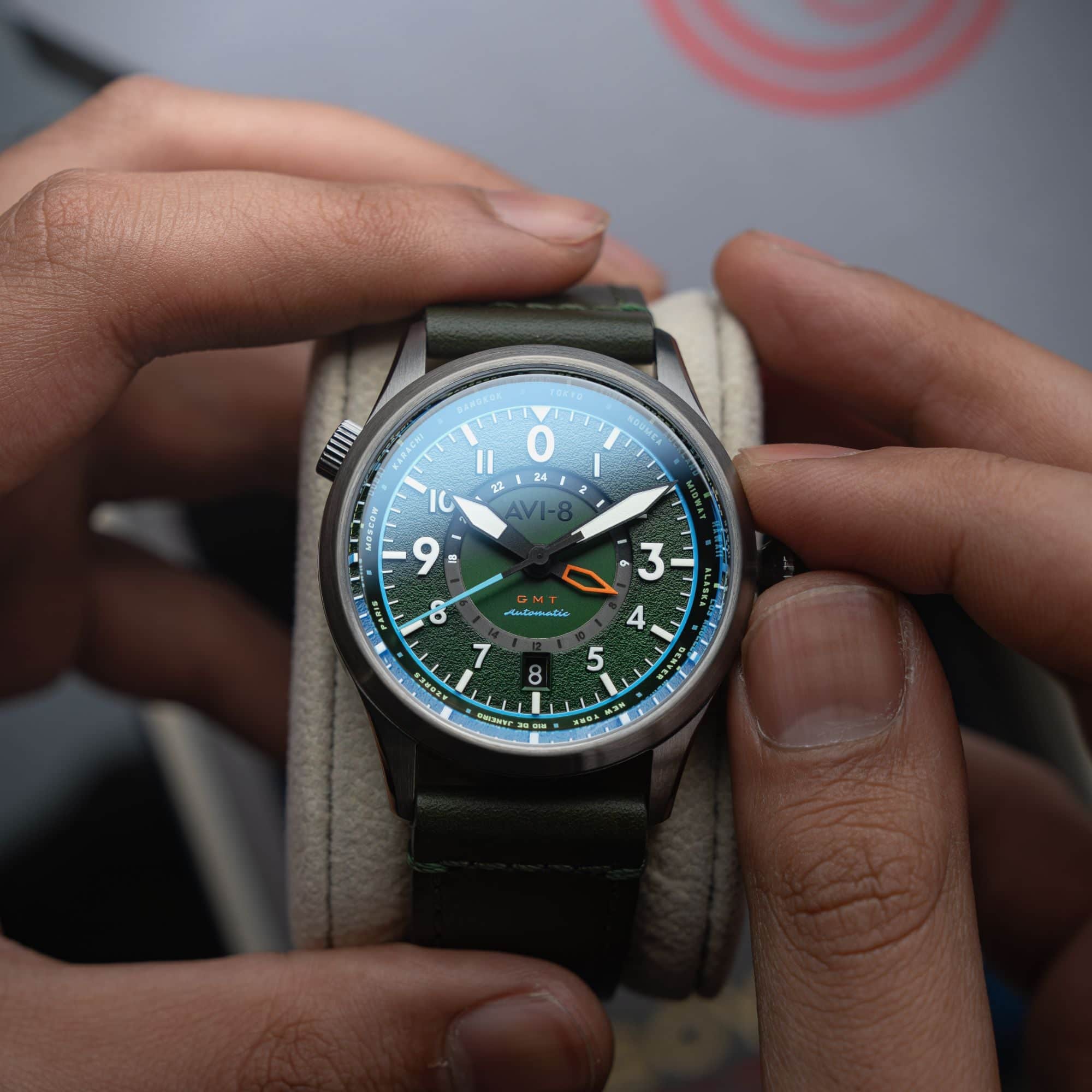 AVI-8 WATCHES Flyboy Wingman Worldtimer GMT Automatic Jungle Green