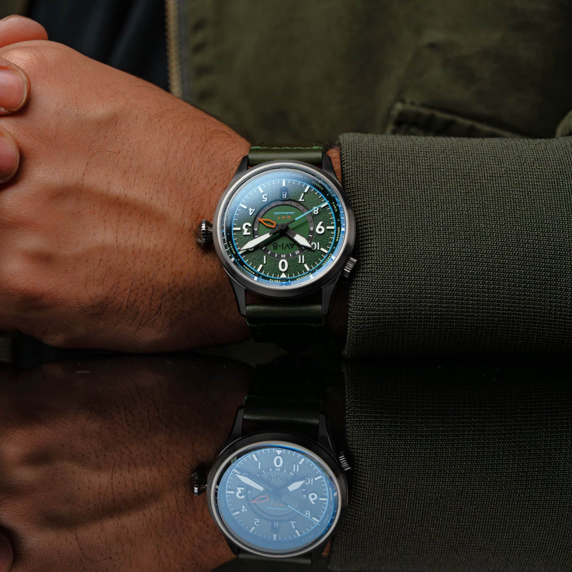 AVI-8 WATCHES Flyboy Wingman Worldtimer GMT Automatic Jungle Green