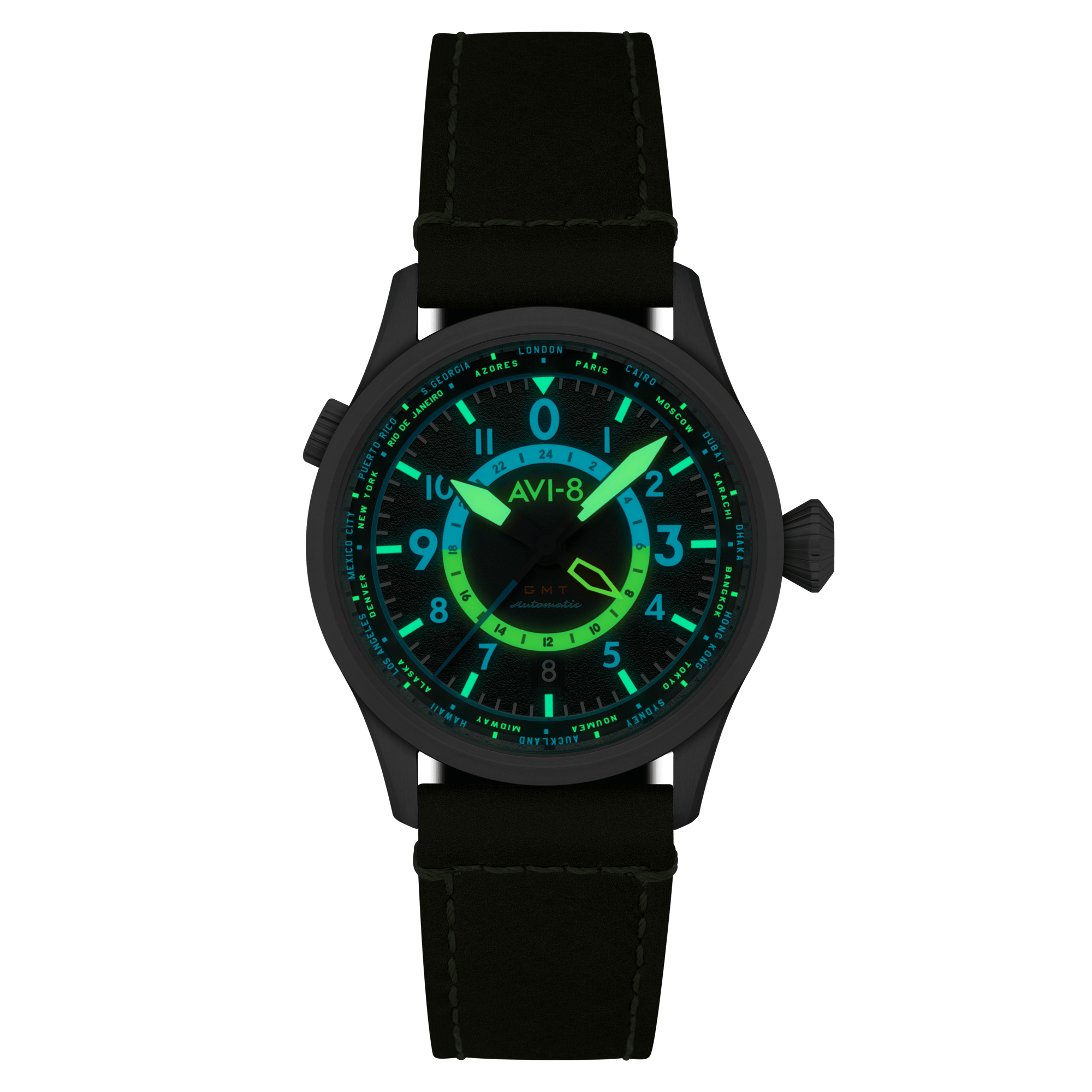 AVI-8 WATCHES Flyboy Wingman Worldtimer GMT Automatic Jungle Green