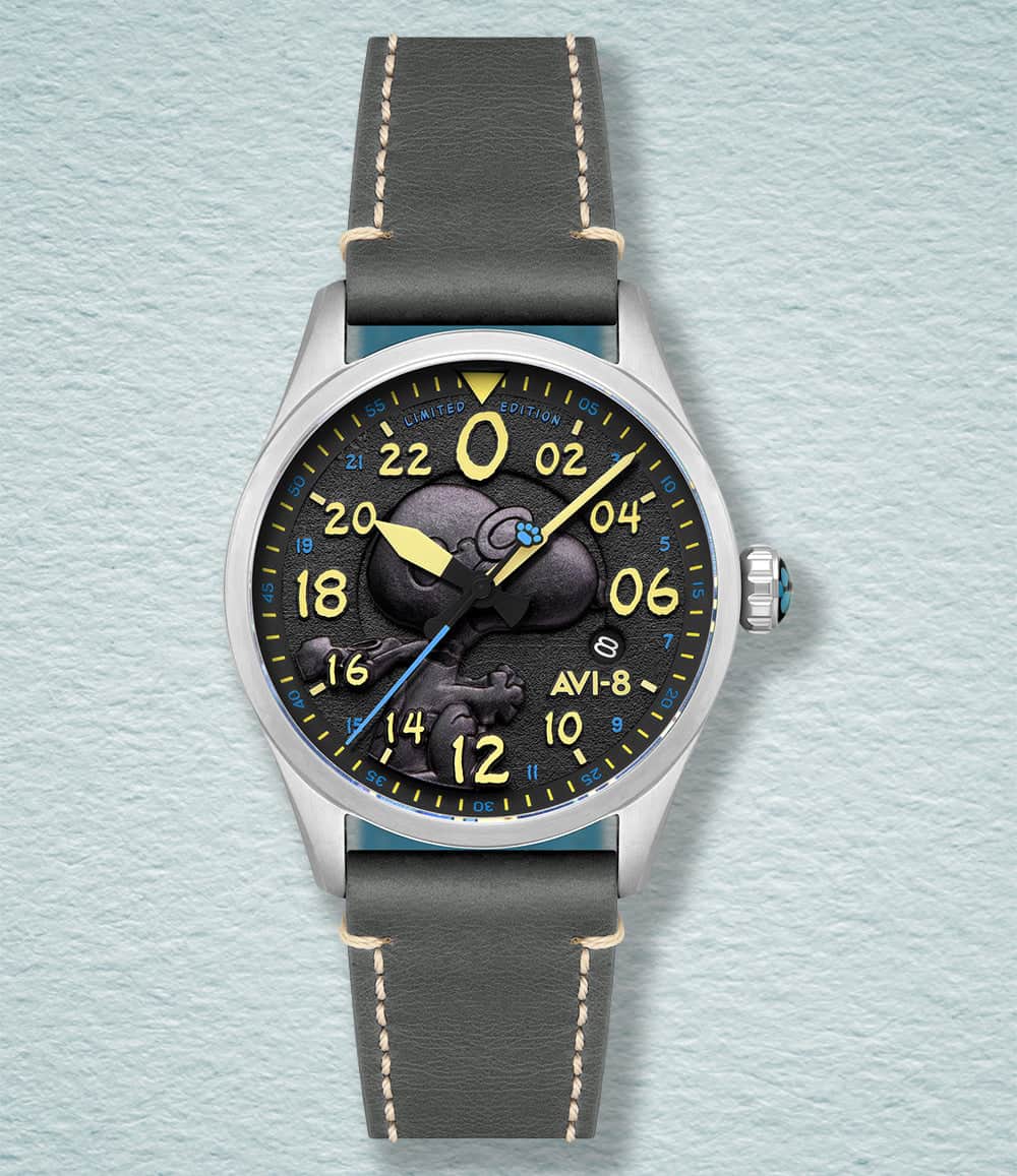 AVI-8 Watch Charcoal Grey AVI-8 Spitfire Peanuts Snoopy Flying Ace 24-Hour Limited Edition Watch