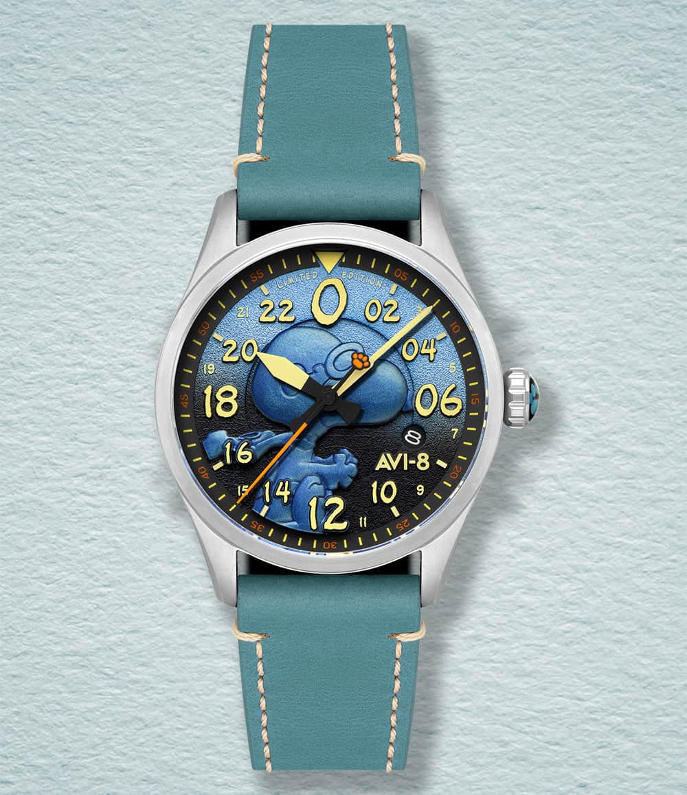 AVI-8 Watch Azure Blue AVI-8 Spitfire Peanuts Snoopy Flying Ace 24-Hour Limited Edition Watch