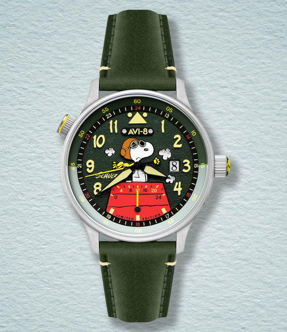 AVI-8 Watch Pine Pilot AVI-8 Hawker Hurricane McKellar Dual Time Peanuts Snoopy Flying Ace Limited Edition