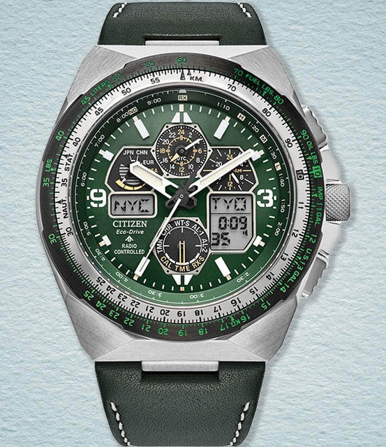 Citizen Watch Green/Leather Promaster Skyhawk A-T