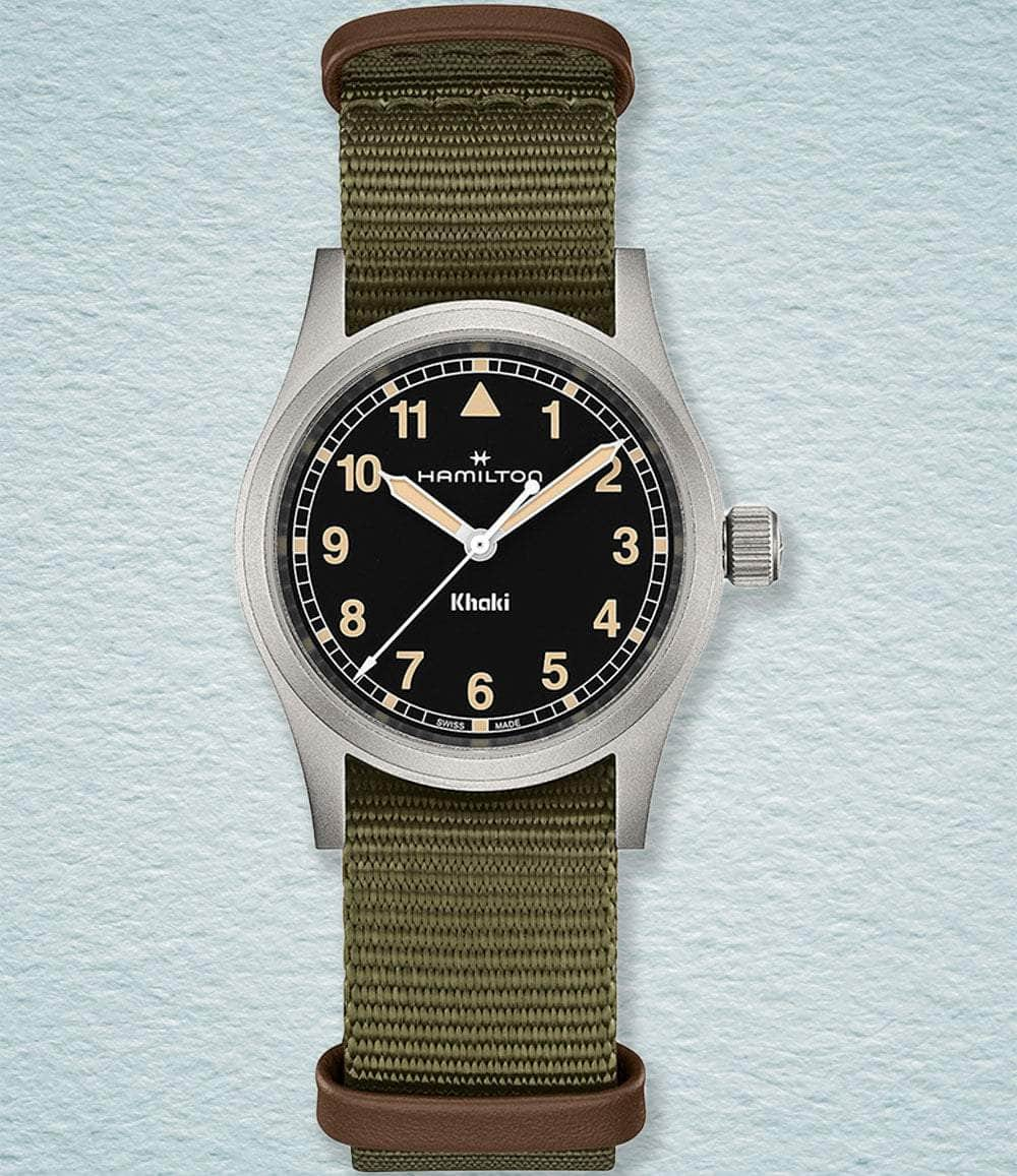 Hamilton Watch Black w/ Aged Lume Khaki Field Quartz 33mm