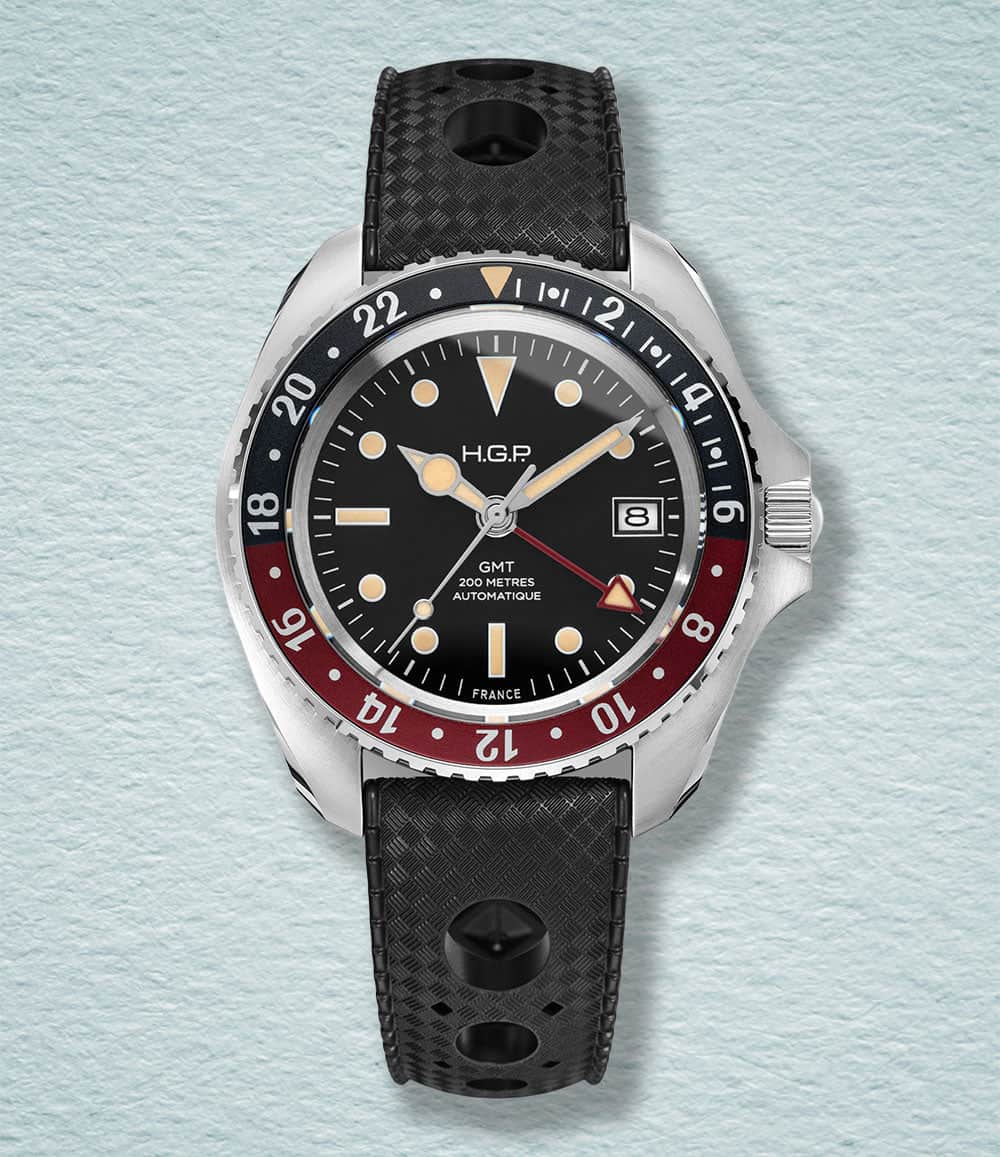 HGP Watch Black/Red Diver GMT 200M Automatic