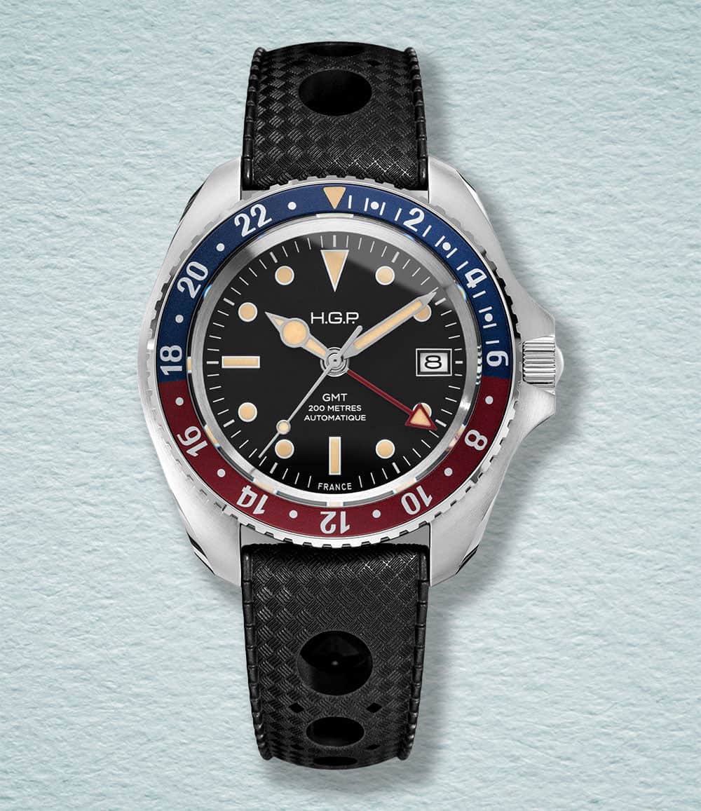HGP Watch Blue/Red Diver GMT 200M Automatic