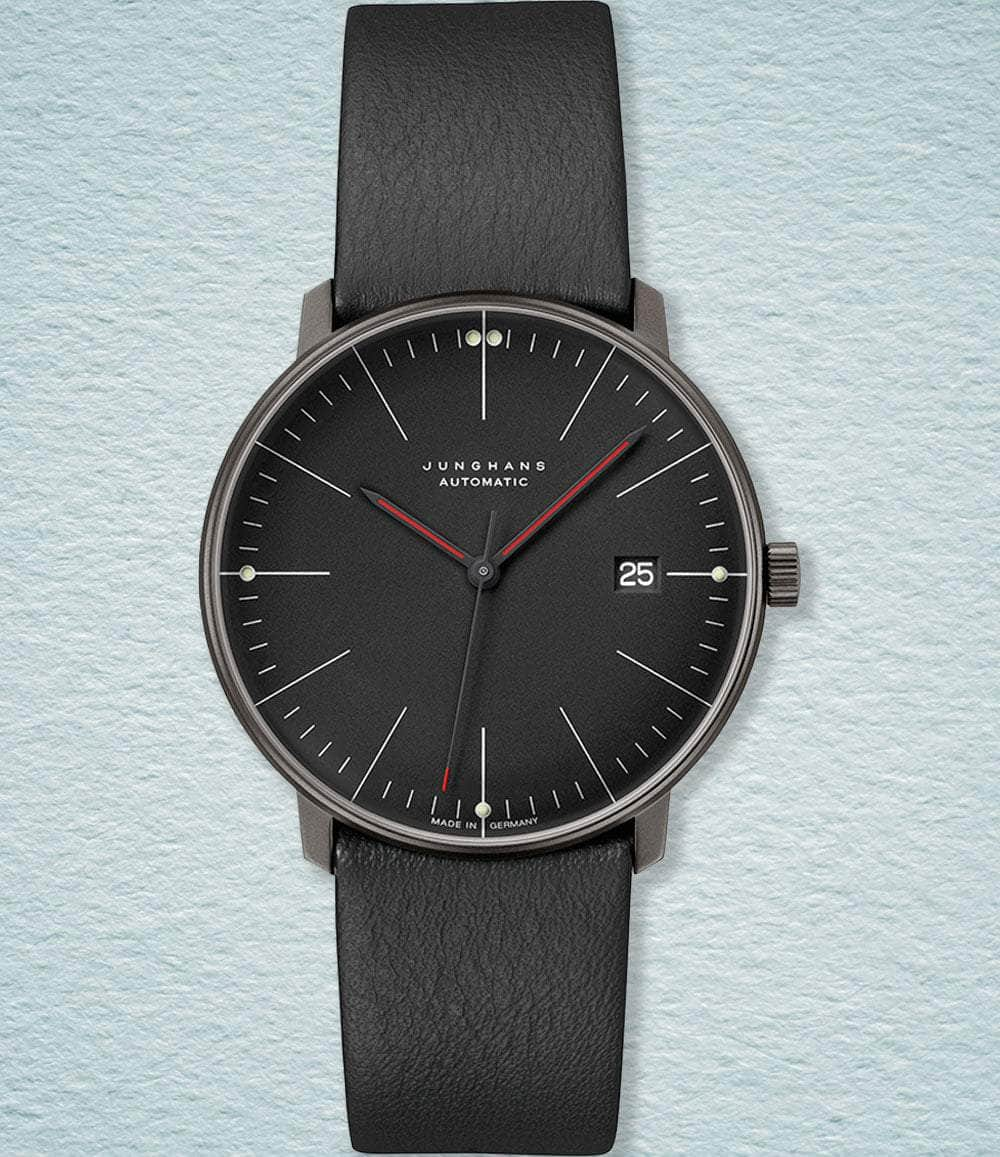 Junghans Watch Matte Black with batons Max Bill Automatic Bauhaus