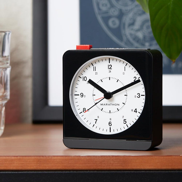 Marathon Mini Non-ticking Analog Alarm Clock With Auto Back Light And  Snooze Function - Black : Target