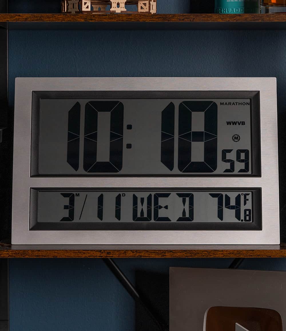 Marathon Clock Silver Marathon Jumbo Self-Setting Wall Clock