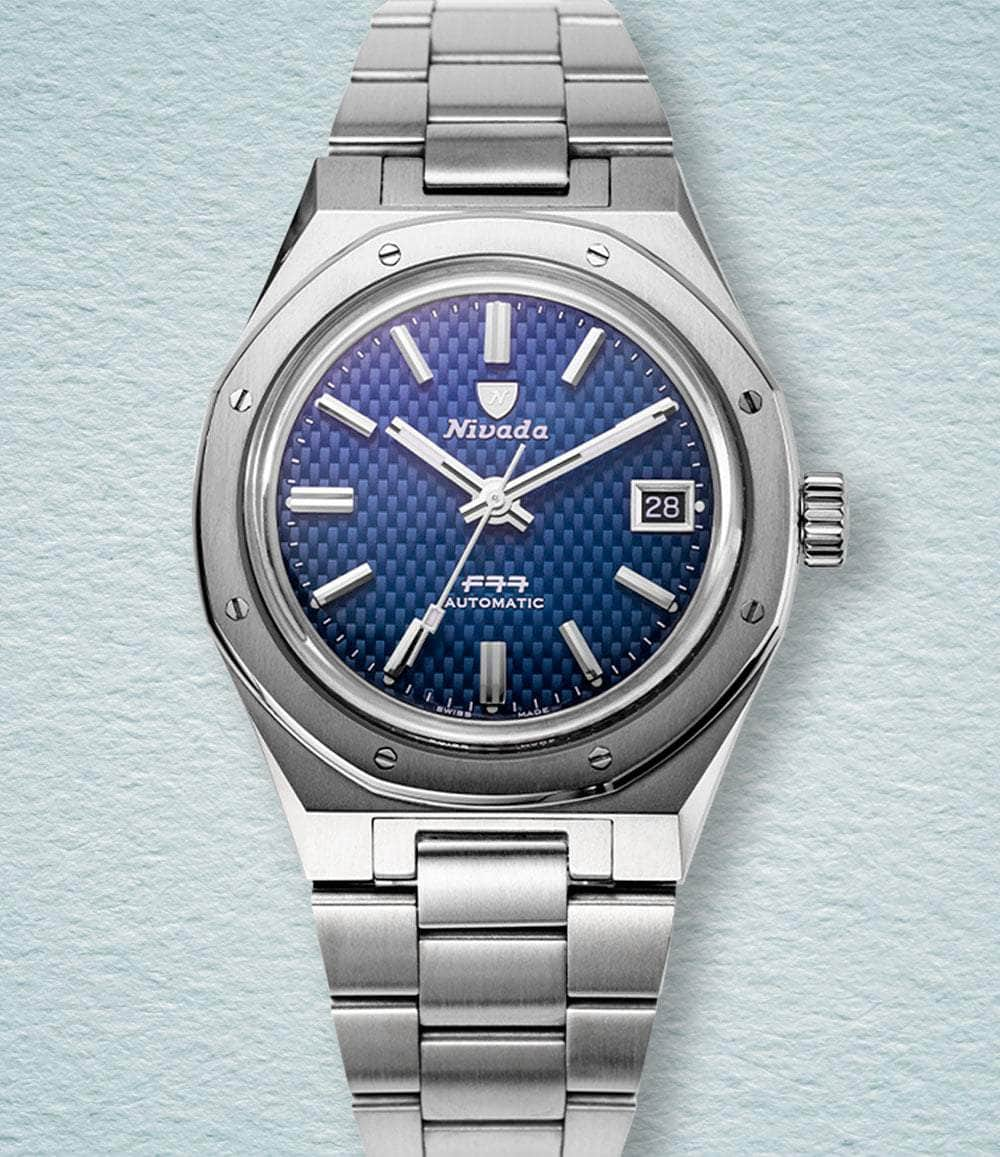 Nivada Grenchen Watch Blue With Date F77