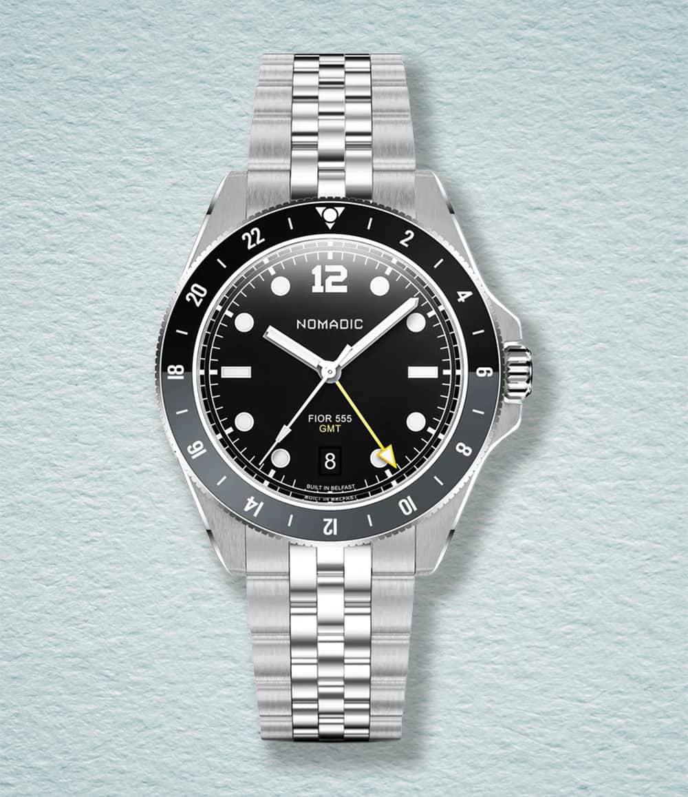 Nomadic Watch Pitch Black And Grey Fior 555 GMT Watch Collection