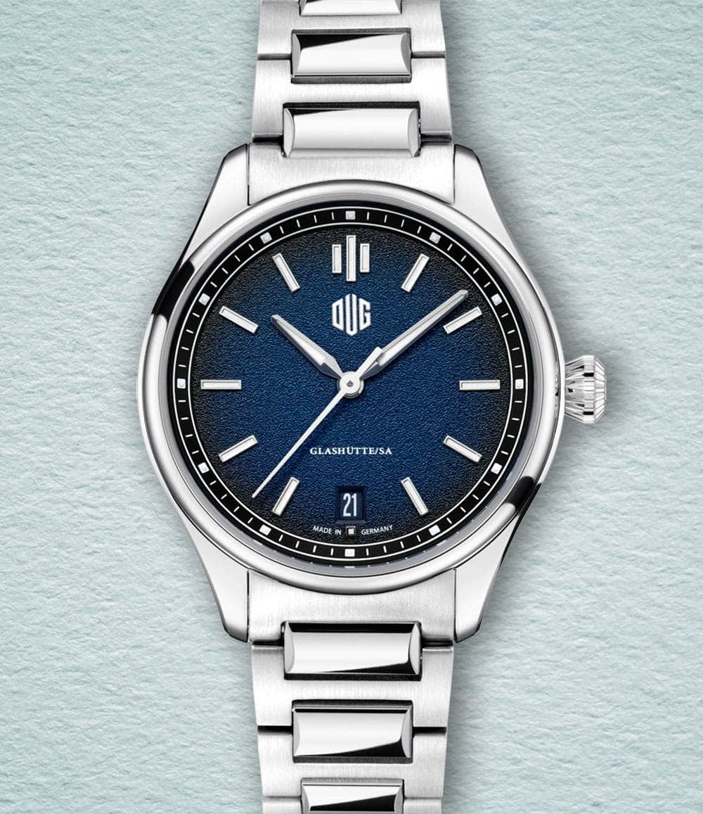 DUG Watch Blue / Date / Bracelet Purist Type 1 (37mm - Baton Indexes)