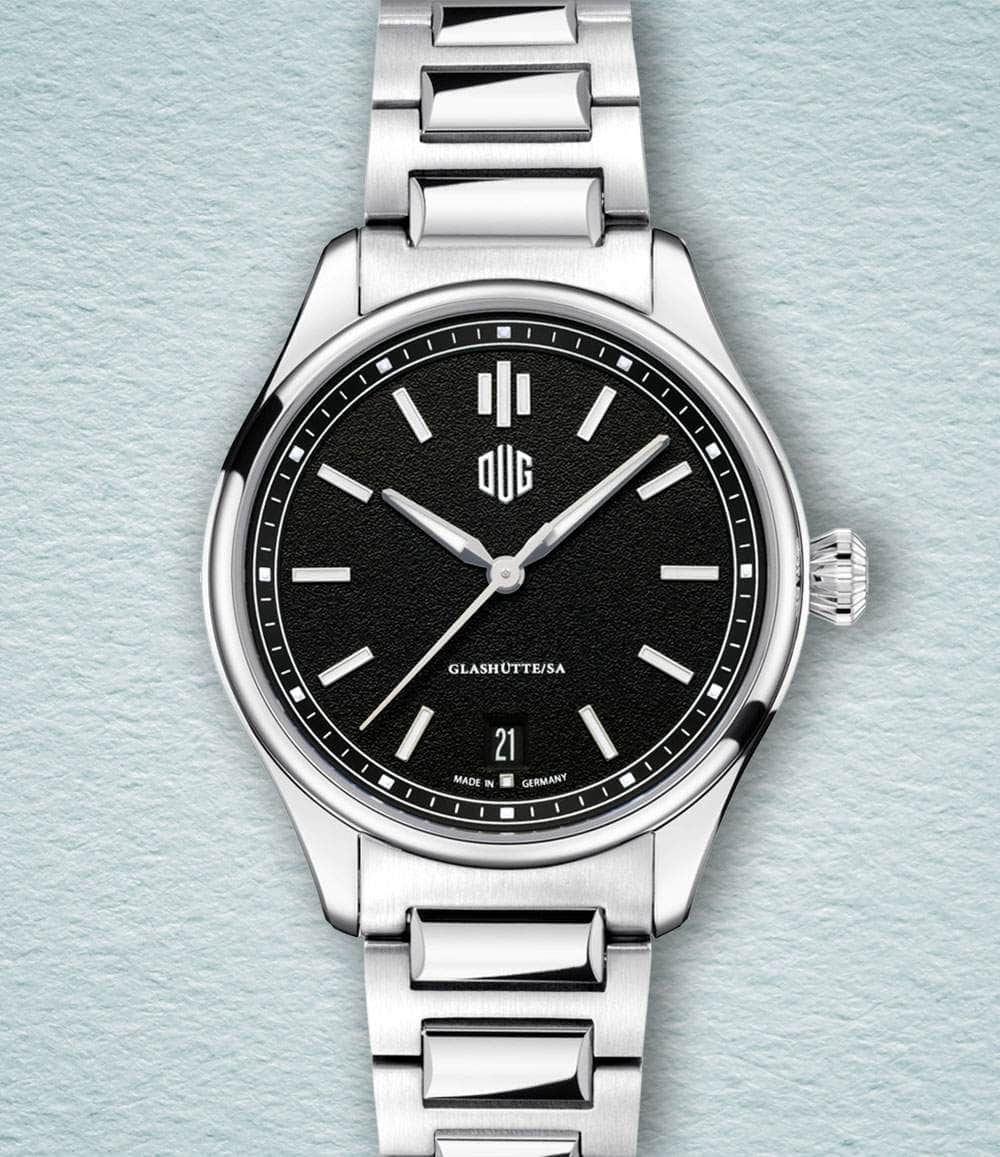 DUG Watch Black / Date / Bracelet Purist Type 1 (37mm - Baton Indexes)