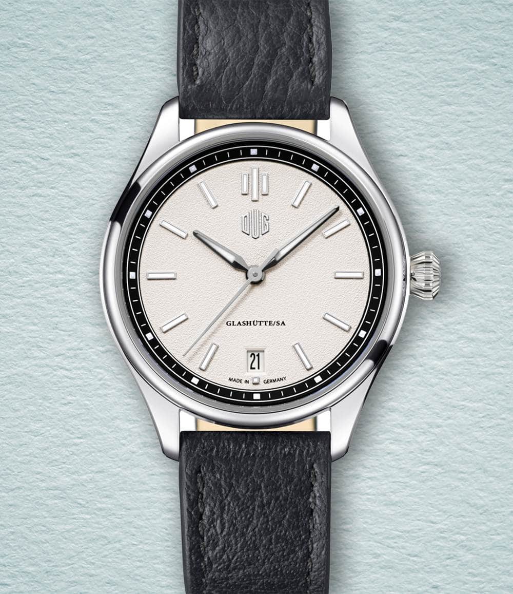 DUG Watch White / Date / Black Purist Type 1 (37mm - Baton Indexes)
