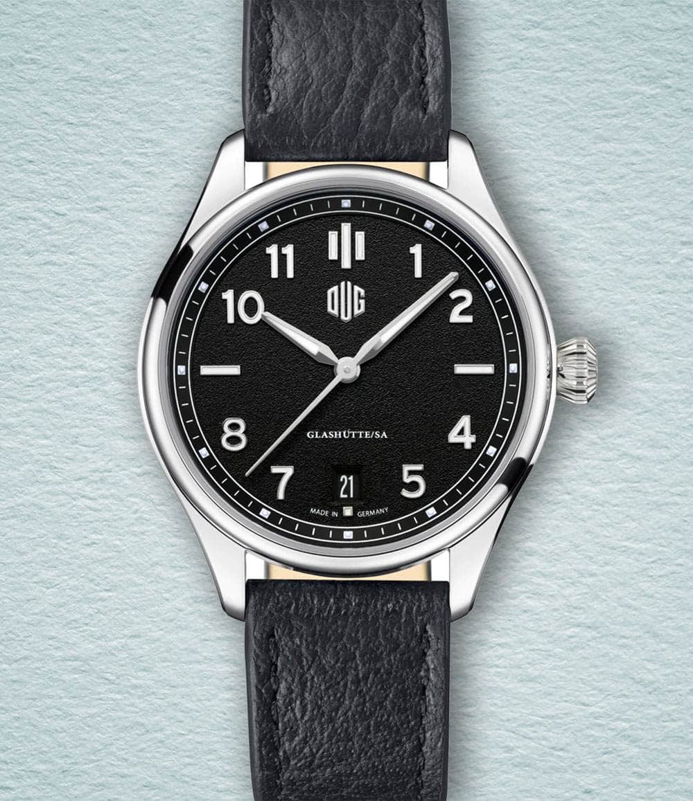 DUG Watch Black / Date / Bracelet Purist Type 2 (37mm - Numerals)