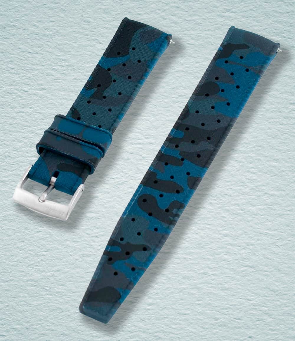 StrapHabit Strap 19mm / Blue Camo Tropical Retro Style FKM Rubber Quick Release Watch Straps