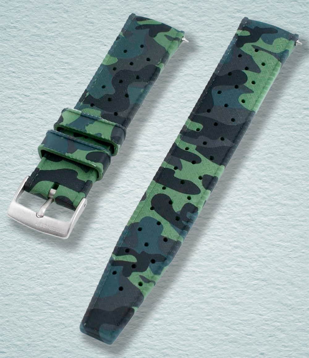 StrapHabit Strap 19mm / Green Camo Tropical Retro Style FKM Rubber Quick Release Watch Straps