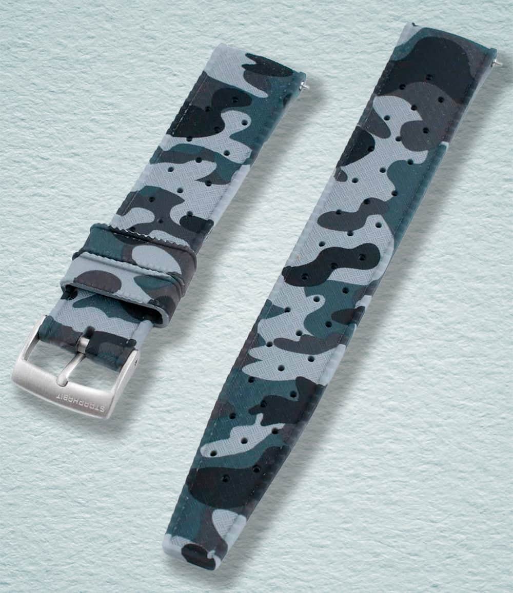 StrapHabit Strap 19mm / Gray Camo Tropical Retro Style FKM Rubber Quick Release Watch Straps