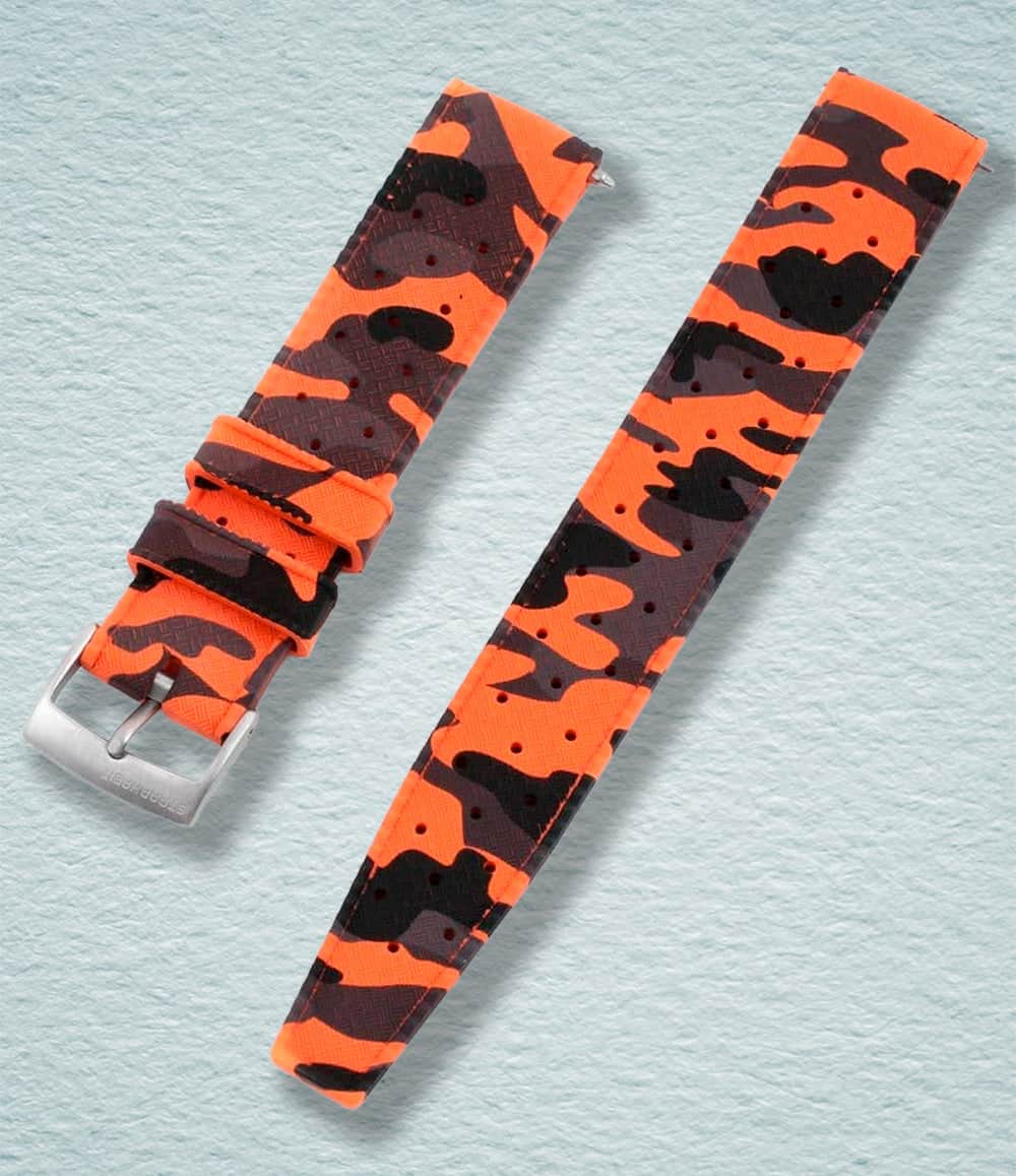 StrapHabit Strap 19mm / Orange Camo Tropical Retro Style FKM Rubber Quick Release Watch Straps