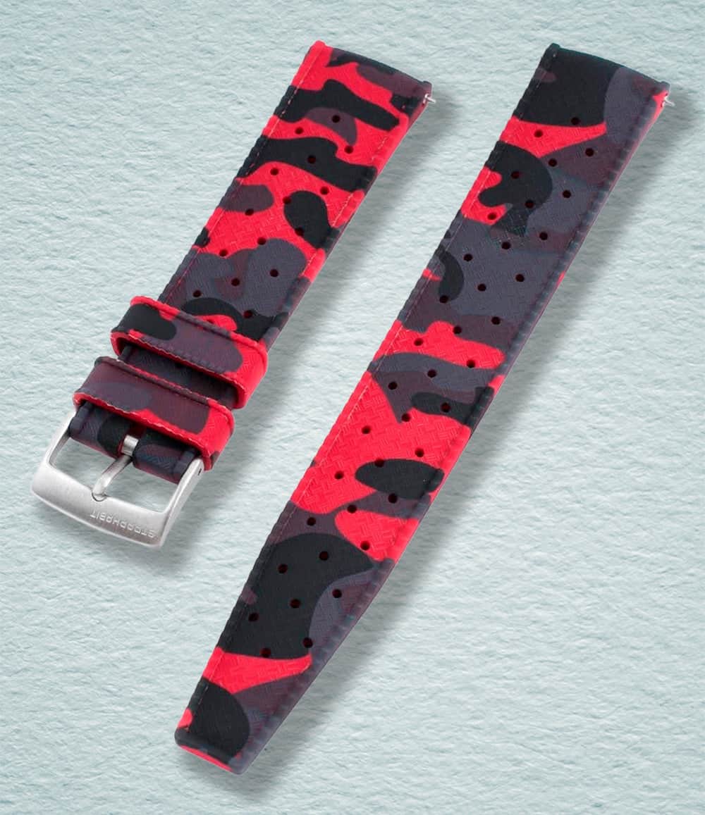 StrapHabit Strap 19mm / Red Camo Tropical Retro Style FKM Rubber Quick Release Watch Straps