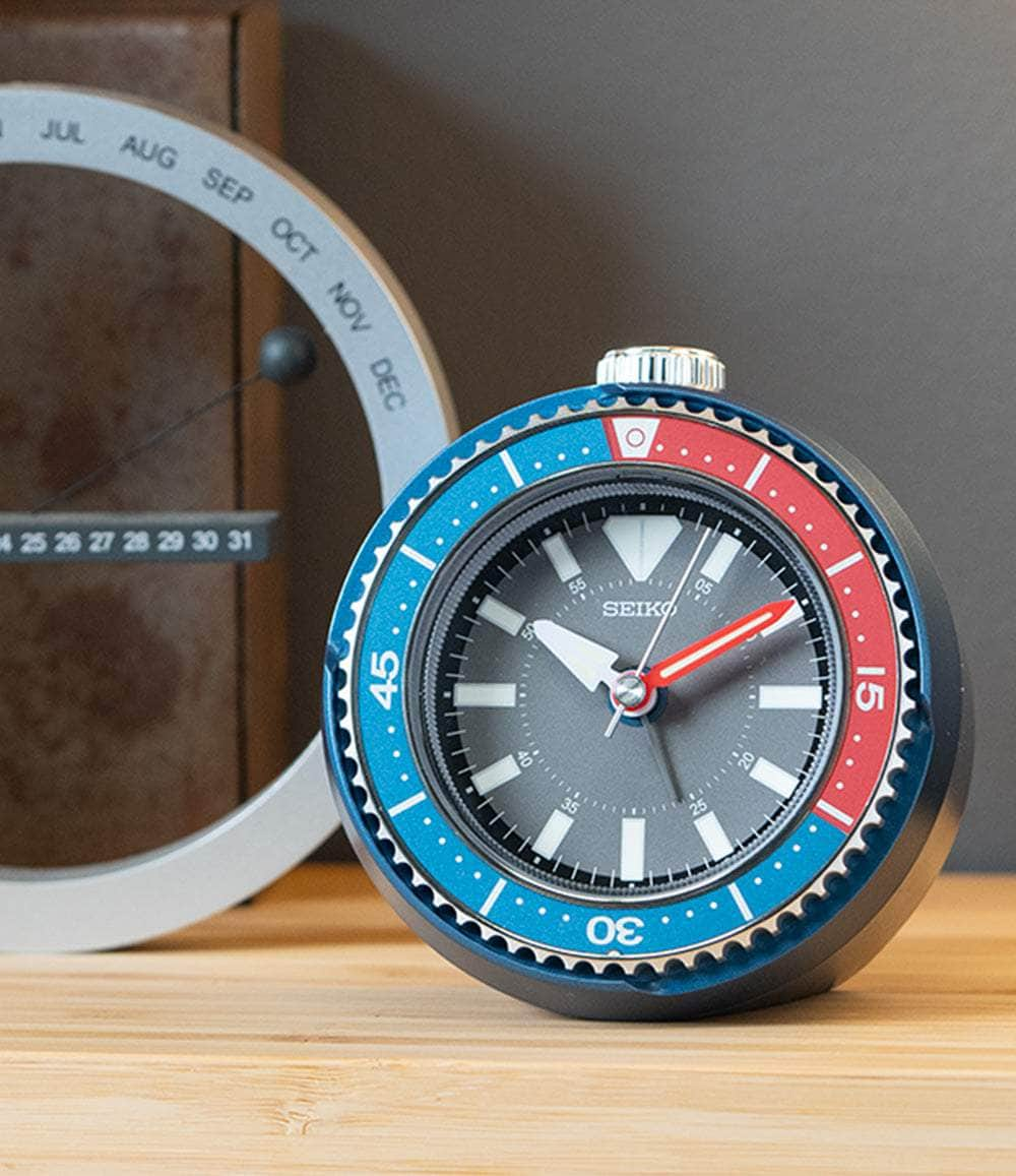 Seiko Clocks Clock Blue & Red Mai Modern Rotating Bezel Alarm Clock