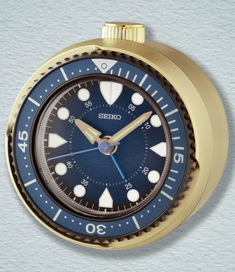 Seiko Clocks Clock Blue/Gold Mai Modern Rotating Bezel Alarm Clock