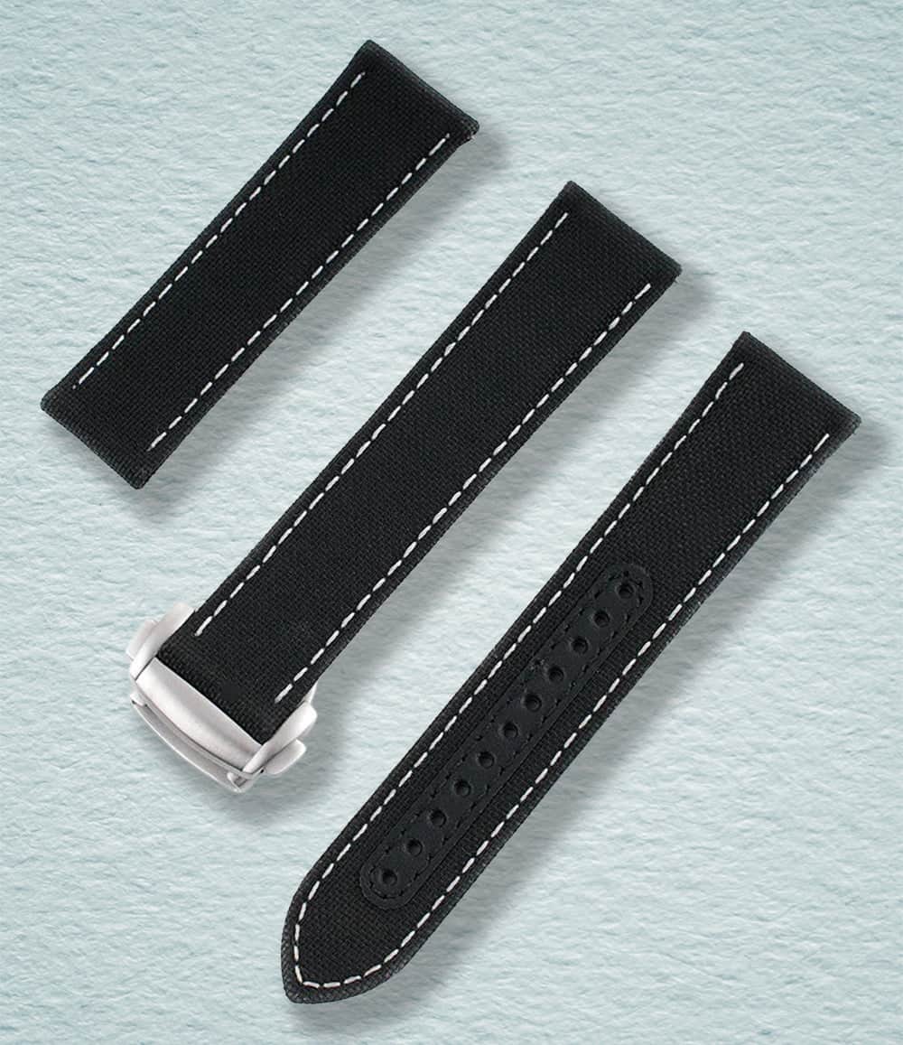 StrapHabit Strap 18mm / Black/White Deployant Sailcloth Quick Release Watch Straps