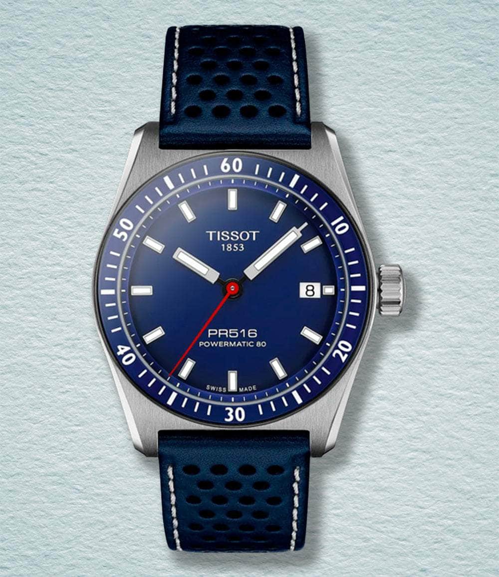 Tissot Watch Blue Dial / Leather PR516 Powermatic 80
