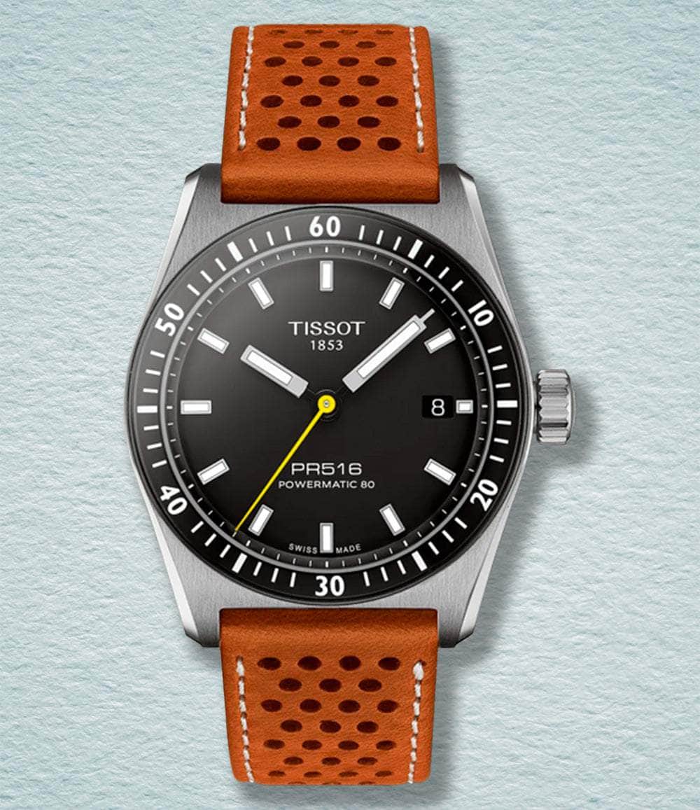 Tissot Watch Black Dial / Leather PR516 Powermatic 80