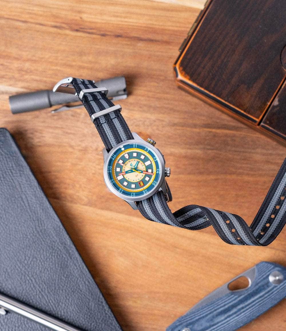 The Anachronist Shop Strap 18mm Black Pinstripes Zero-Pass Ribbed Nylon Strap