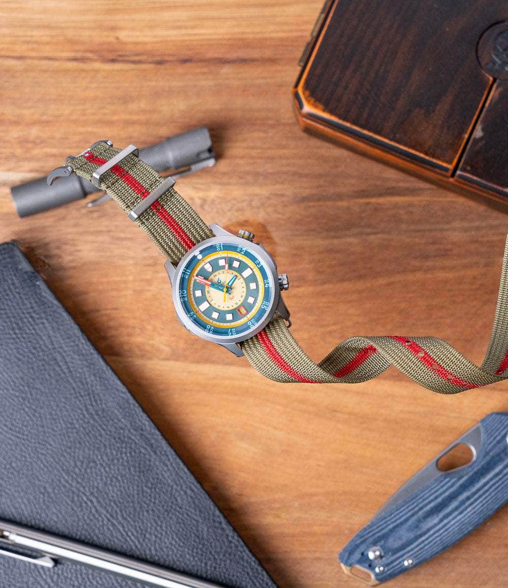 The Anachronist Shop Strap 20mm Olive Red Zero-Pass Ribbed Nylon Strap