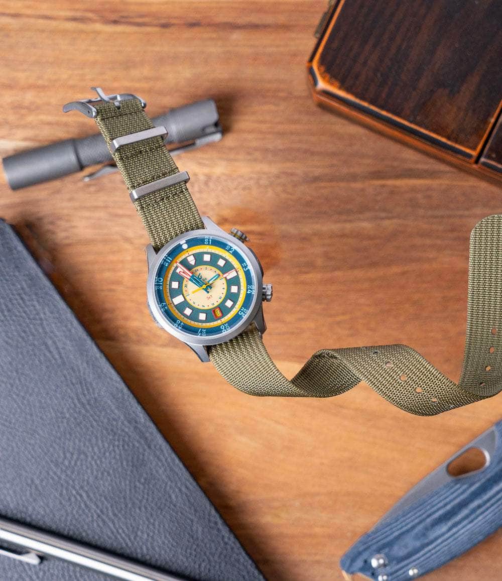 The Anachronist Shop Strap 18mm Army Green Zero-Pass Ribbed Nylon Strap