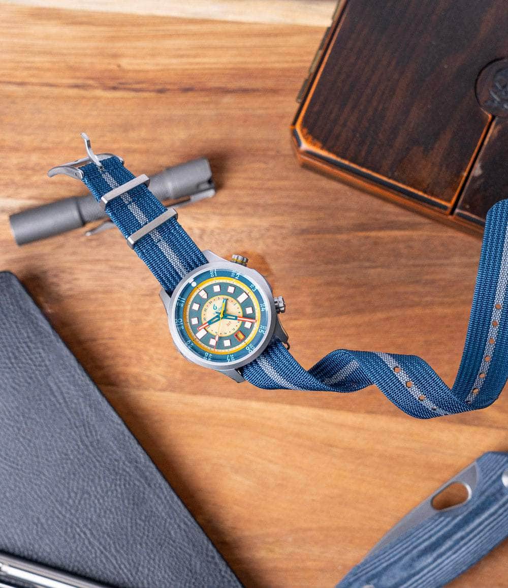 The Anachronist Shop Strap 18mm Blue Pinstripe Zero-Pass Ribbed Nylon Strap