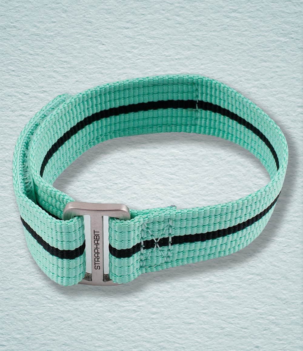 StrapHabit Strap 20mm / Mint Green/Black Hook and Loop Single Pass Watch Straps