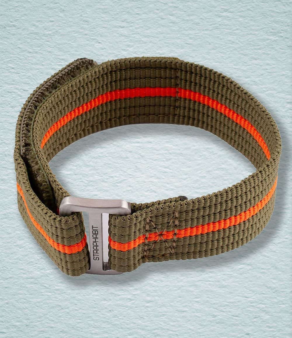 StrapHabit Strap 20mm / Olive Green/Orange Hook and Loop Single Pass Watch Straps