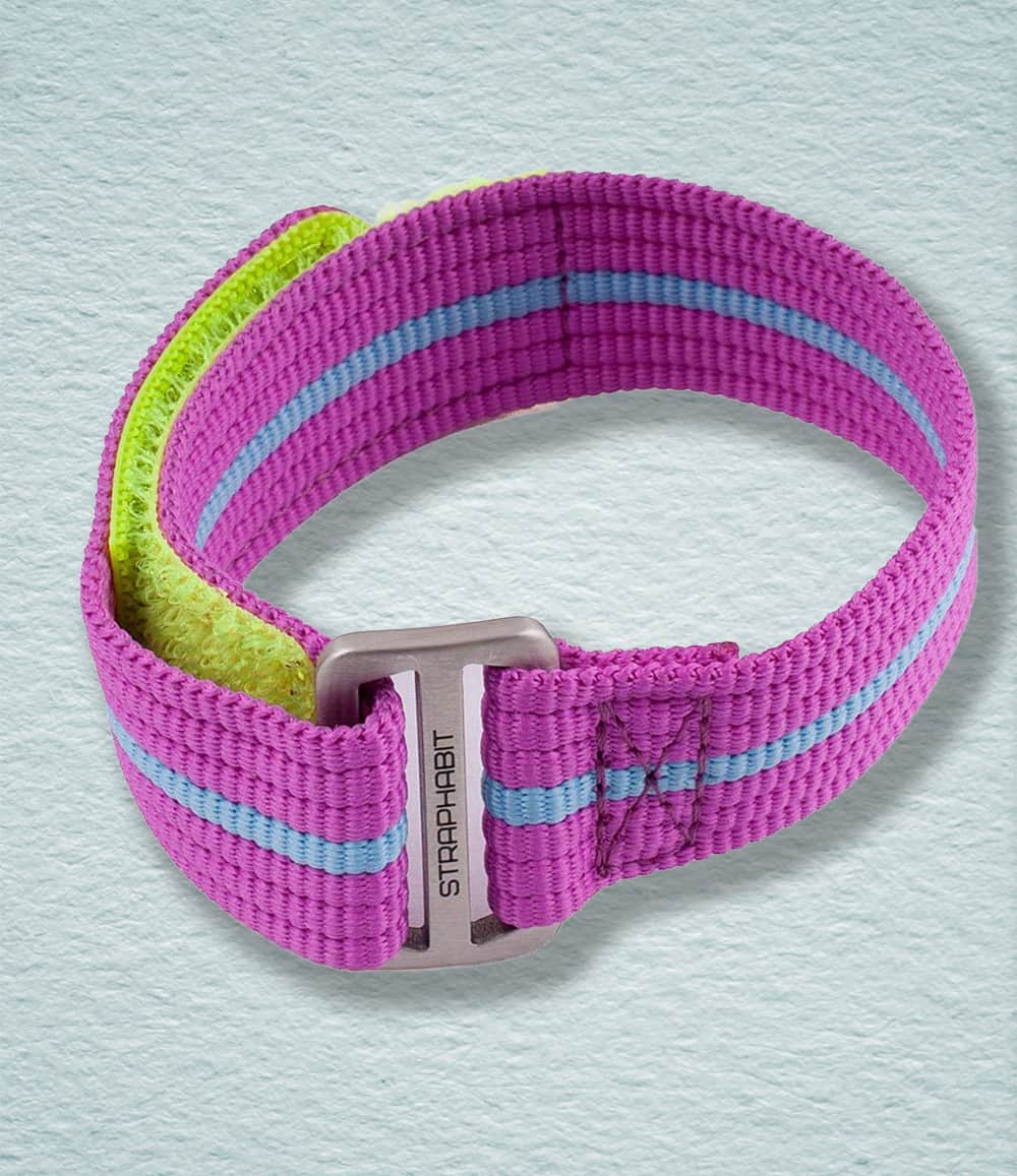 StrapHabit Strap 20mm / Purple/Blue/Neon Yellow Hook and Loop Single Pass Watch Straps